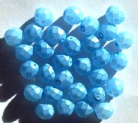 25 8mm Faceted Coated Frosted Aqua Firepolish Beads